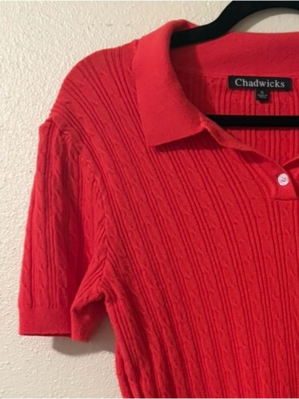 Chadwicks Coral-Red Short Sleeve Cable Polo